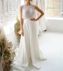 Свадебное платье YiMinpwp из двух частей, украшение с рукавом-крылышком, со шлейфом, жемчужинами, украшение для сада, юбка для невесты