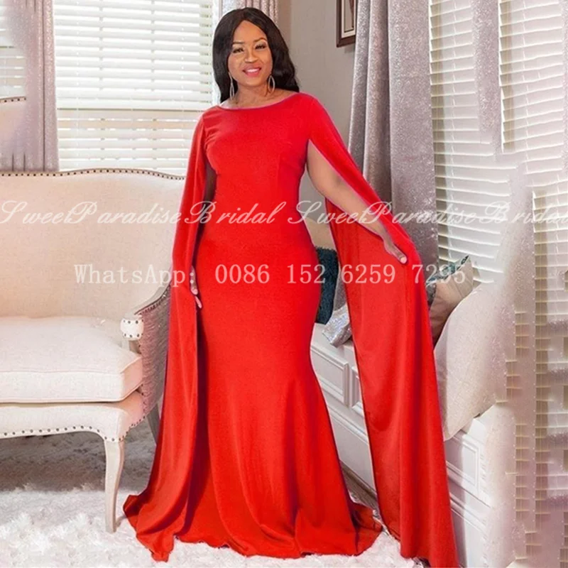 

2020 Long Sleeves Mermaid Red Evening Dress Abaya Arabic Women Cloak Formal Prom Dresses Party Robe De Soiree