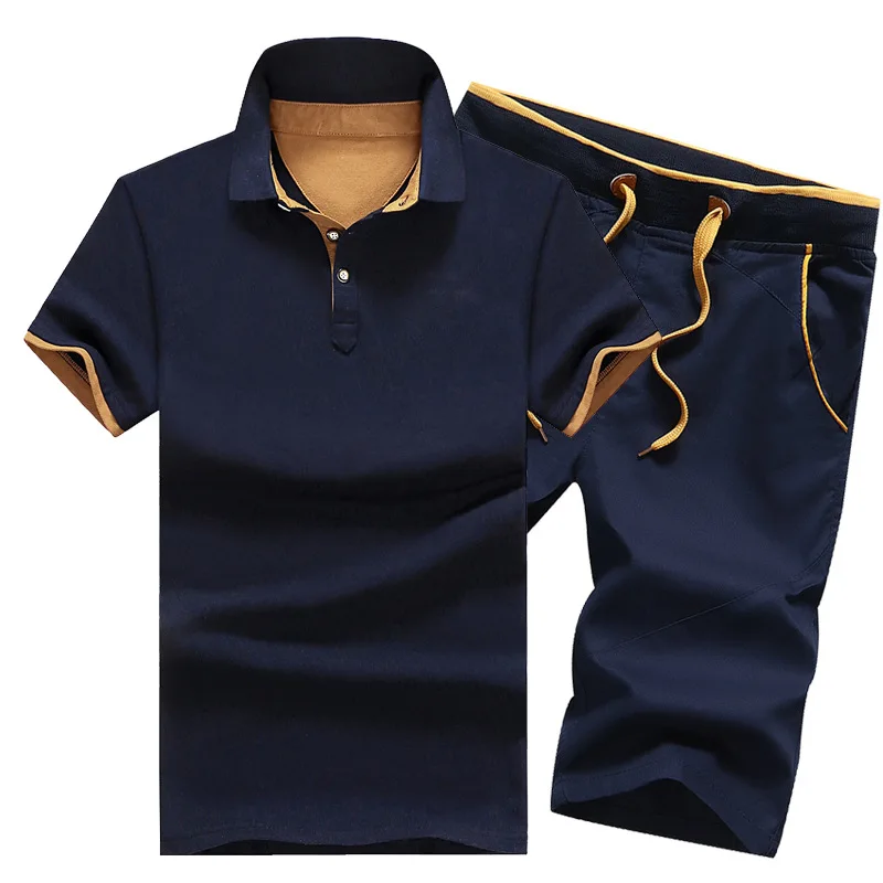 

Track Suit Men Slim Polo T Shirt + Shorts Set Casual Solid Tracksuit Male Leisure Men's Top and Pant Suit Sweat Suits Men