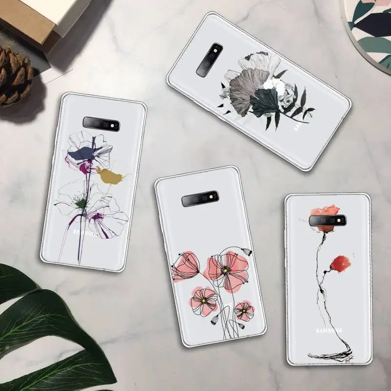 

Watercolor flowers gold leaves Phone Case Transparent For Samsung Galaxy A71 A21s S8 S9 S10 plus note 20 ultra