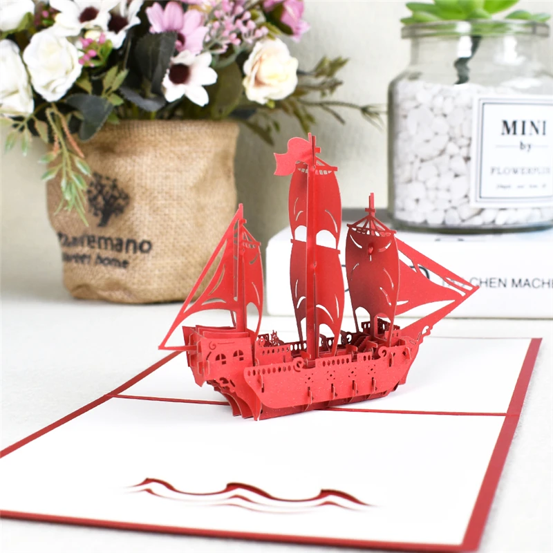 10 упаковок 3D модель парусника всплывающая открытка День рождения для детей