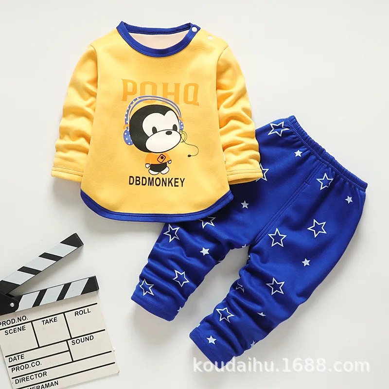 Детская одежда зимняя Осенняя модная для мальчиков 2 предмета с Обезьянами