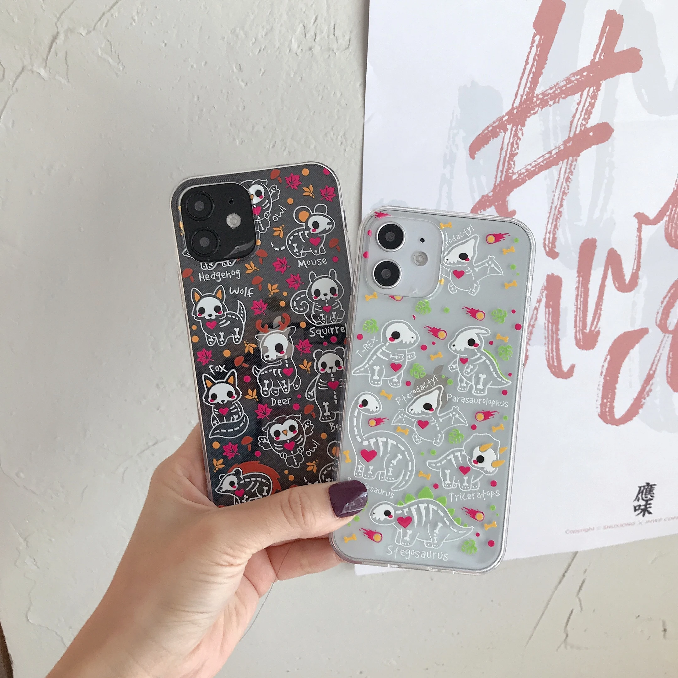 

С рисунками животных, динозавр ПЭТ скелеты Телефон чехол для iPhone 7 8 плюс XS 12 11 Pro Max X XR осенними листьями из термопластичного полиуретана (TPU) з...