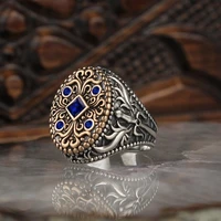 european and american retro pattern ring ancient two color geometric ring exquisite jewelry
