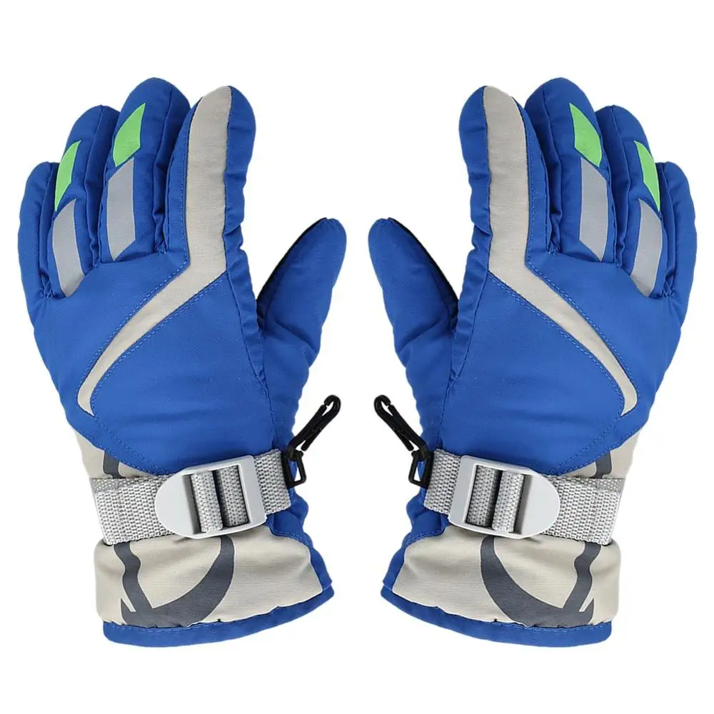 blue gloves Детские зимние водонепроницаемые ветрозащитные Теплые Детские Лыжные Сноуборд перчатки утолщение W/регулируемый ремень для верховой езды высокого качества - Цвет: blue gloves