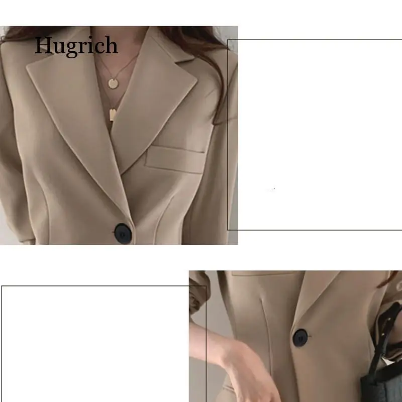 

Black korean vintage office lady blazer slim female casual blazer suit single button elegant khaki coat