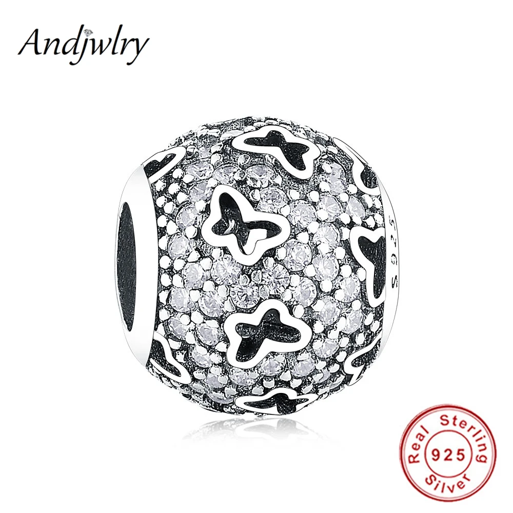 

Fit Original Pandora Charms Bracelet 925 Sterling Silver Butterfly Charms Clear Cz Pave Ball Beads DIY Jewelry Women Berloque