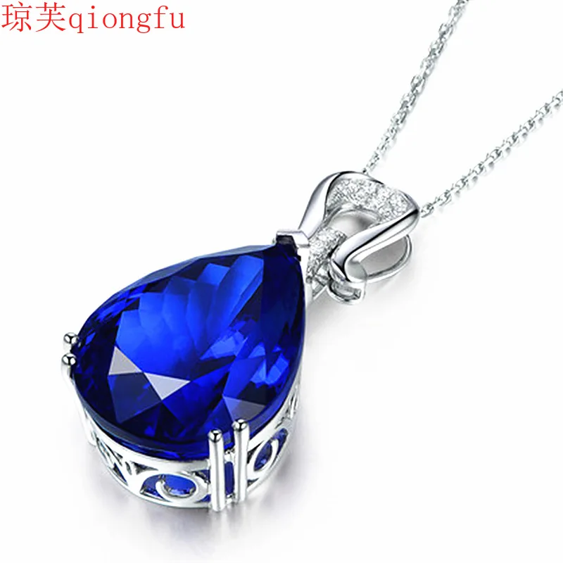 

Korean version of sapphire crystal necklace 40 carat imitation natural tanzanite pendant plating 18k white gold pendant gemstone