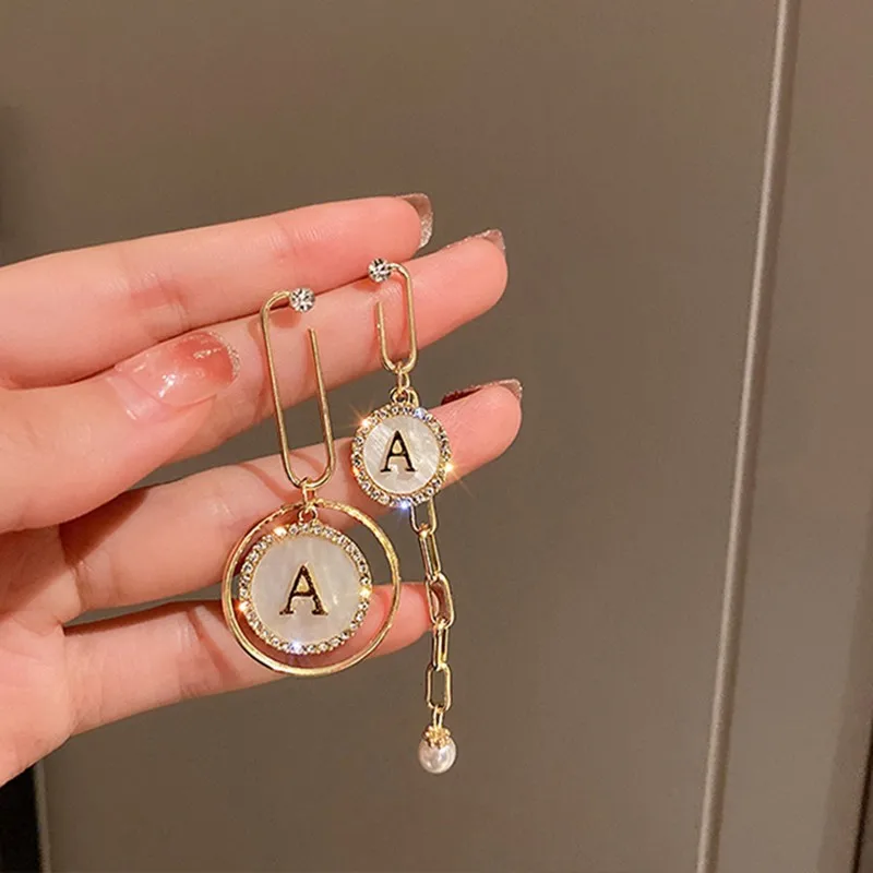 

2021 New Geometric Circular Sweet Women Drop Earrings Fashion Contracted Asymmetric Long Metal Temperament Trend Earrings