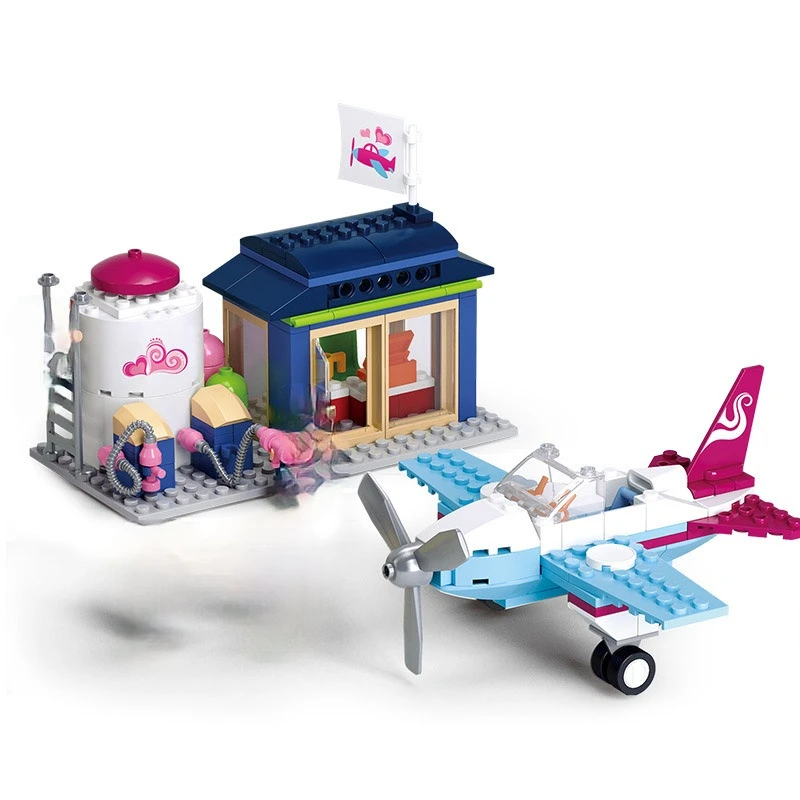 

0608 girls pink dream dolphin bay airport ABS particles airbus bricks building blocks assembled children's toys for children