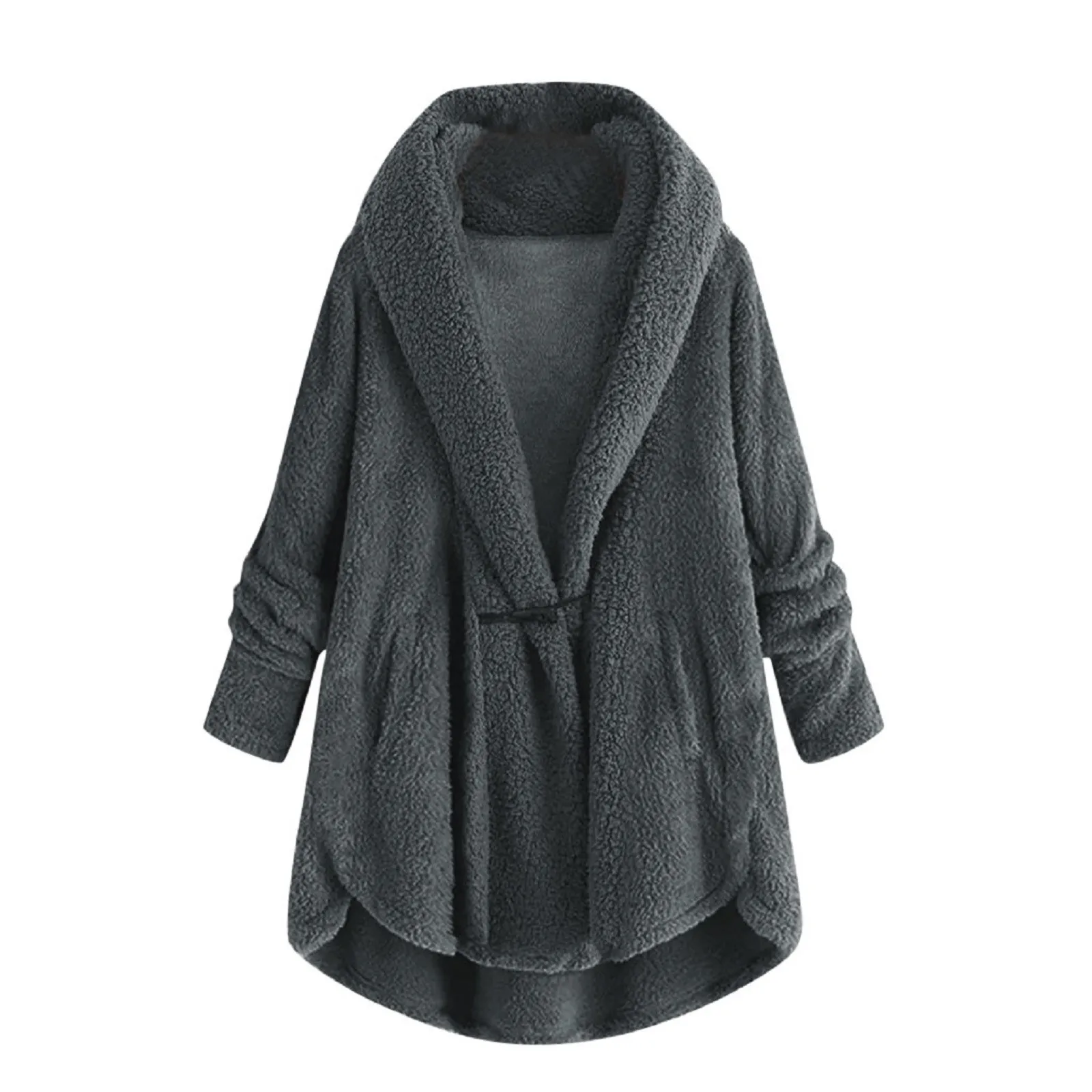 

2021 Women Plus Size Button Plush Tops Hooded Loose Cardigan Wool Coat Winter Jacket Mujer Chaqueta Doudoune Femme Hiver