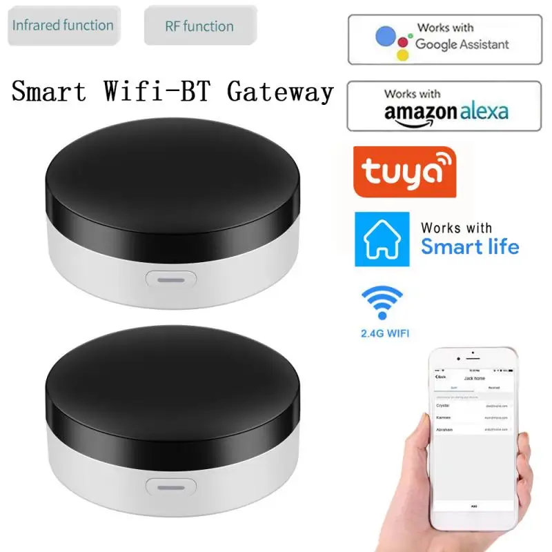 

Portable Wifi-BT Tuya Smart Gateway Hub IR+RF Voice Control DIY Learning Function Smartlife Compatible with Alexa Google Home