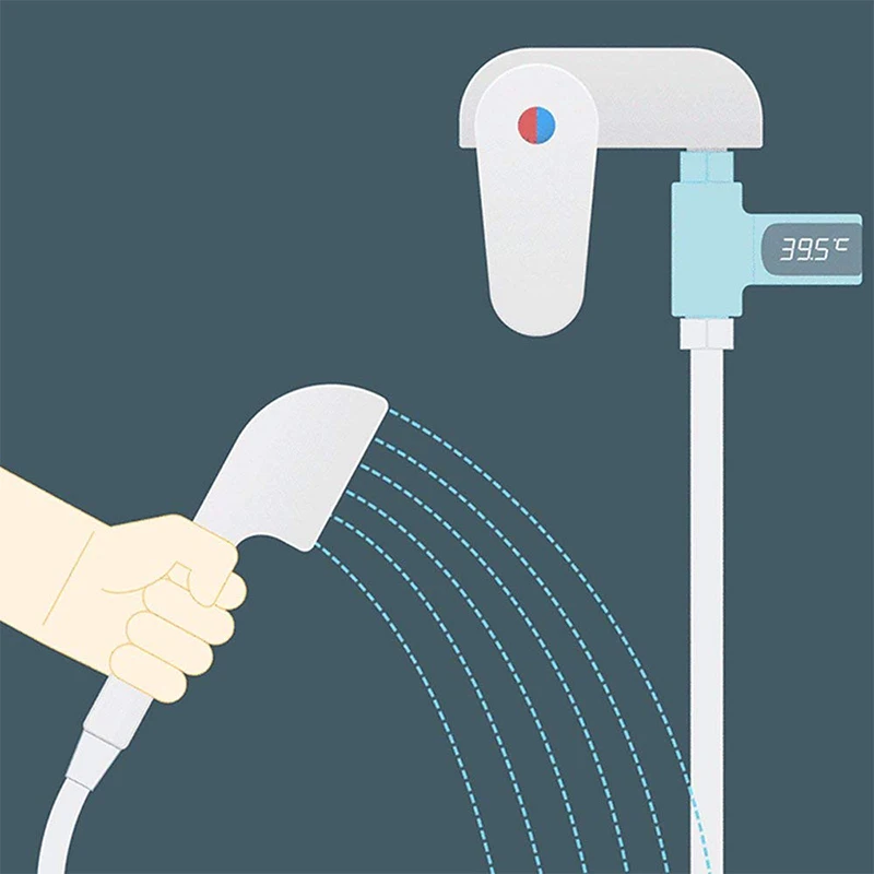 

LED Display Home Water Shower Thermometer Flow Self-Generating Electricity Water Temperature Meter Monitor for Home Baby Care