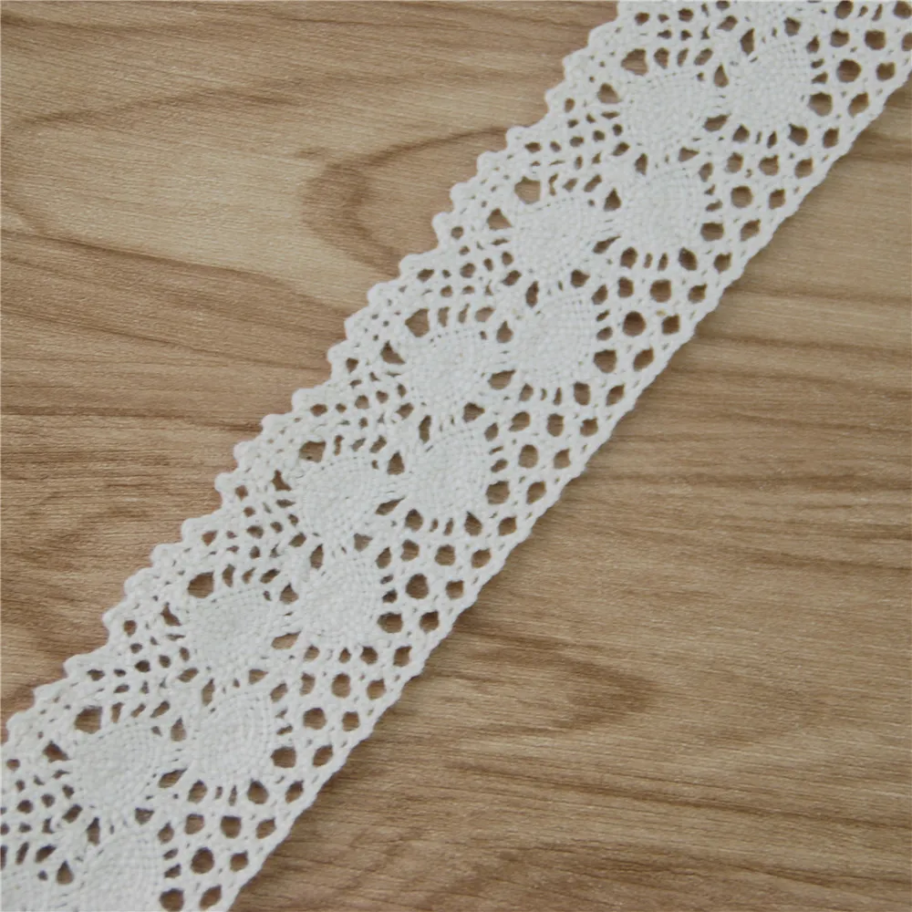 Tela de encaje de algod&oacute;n de 38mm, accesorios de costura de tela de marfil, cinta de decoraci&oacute;n para vestido de novia, suministros de manualidades, 50 yardas, LC110-3
