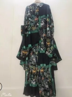 

IEQJ 2021 New Summer Fashion Women Clothes Turn-down Collar Batwing Sleeves Printed Chiffon Big Size Shirt And Pants Set WR31904