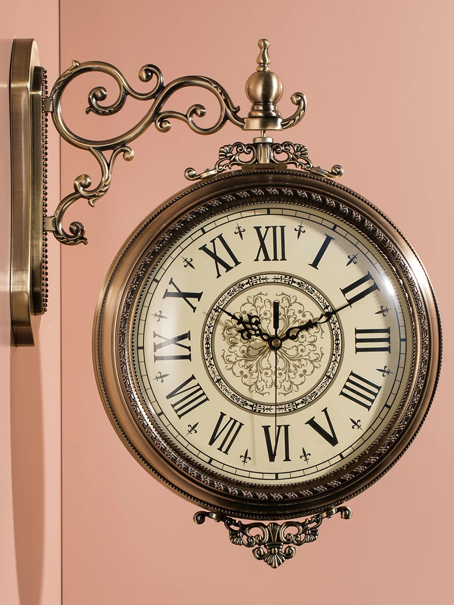 

Wind Double-Sided Wall Clock Living Room Hanging Wall Clock Home Fashion New Chinese Style European Style Pocket Watch Clock