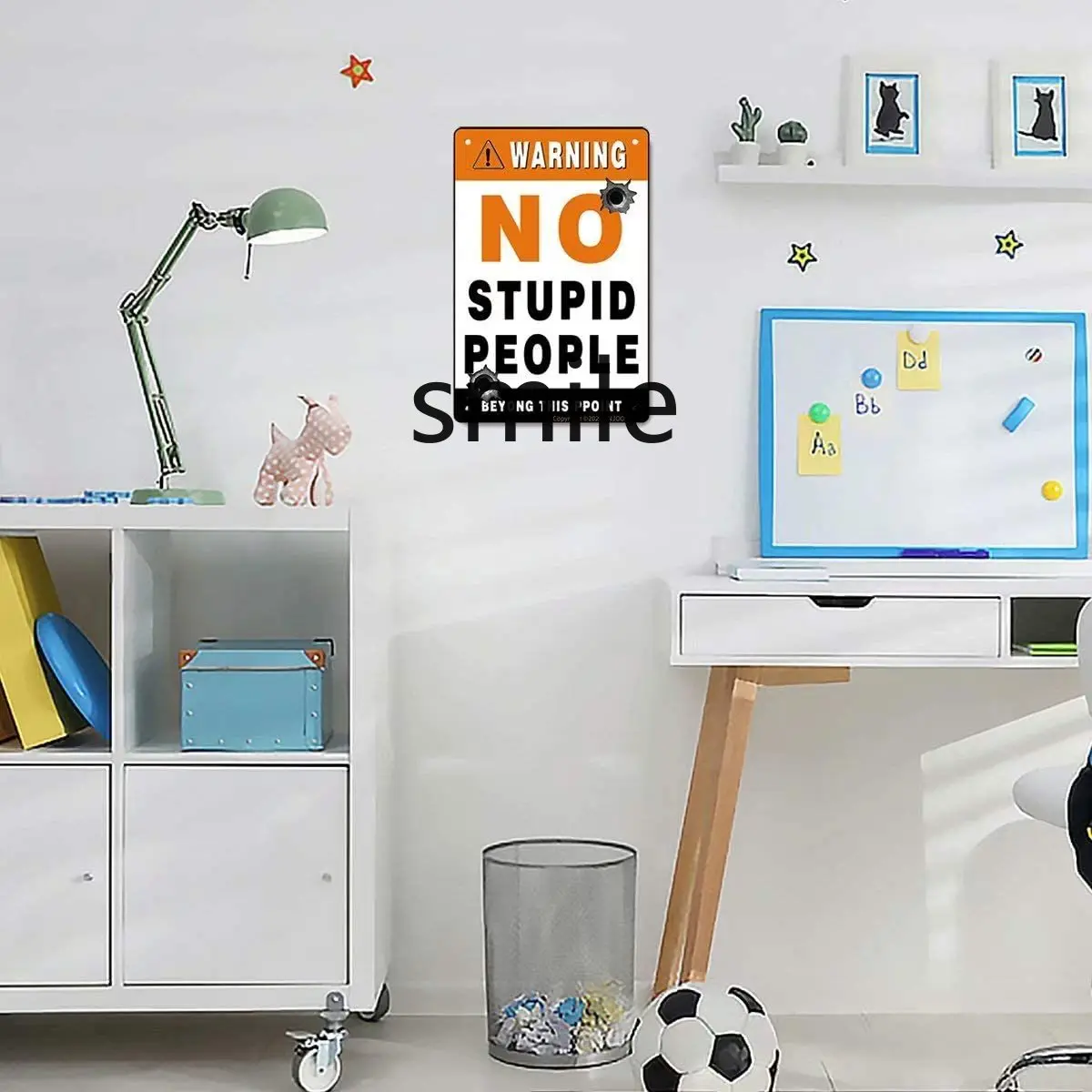 

Metal Tin Signs - Warning No Stupid People Beyond This Point - for Cafe Home Bar Pub Garage Hotel Wall Decor Art 8" x 12" inch