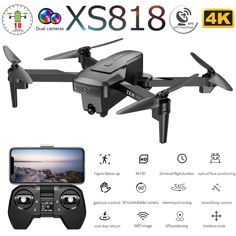 XS818 GPS Дрон с 4K HD двойной камерой WiFi FPV широкоугольный оптический поток