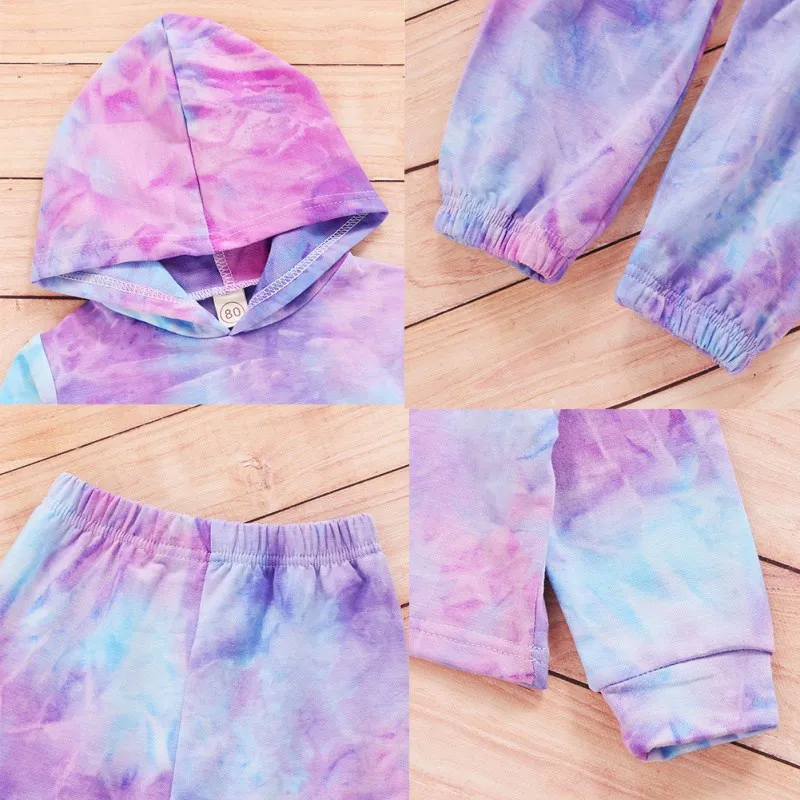 

Infant Baby Girls Tie-dye Printed Clothes Sets For 1-6Y Autumn Long Sleeve Print Kids Girl Hoodie Tops+Long Pants Kids Baby Suit