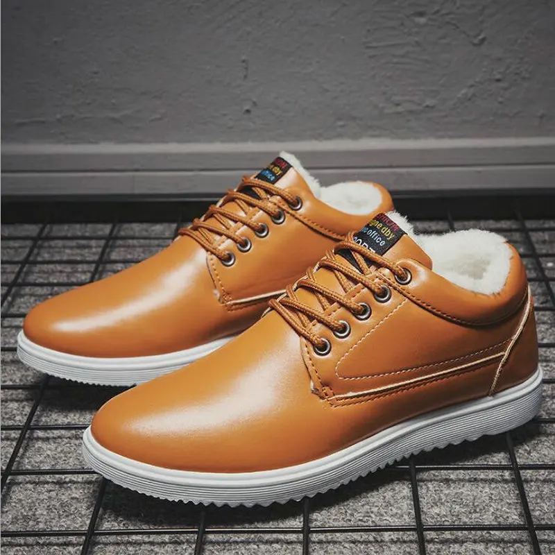 Мужские зимние теплые меховые модные ботинки на шнуровке с круглым носком