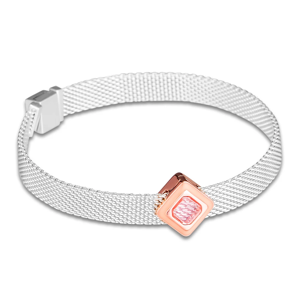 

Reflexions Sparkling Pink Square Clip Sterling Silver Jewelry Beads For Jewelry Making Fits Original Charms Bracelets For Woman