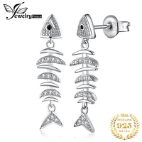 jewelrypalace cute fish bone 925 sterling silver drop earrings fashion animal cubic zirconia dangle hanging earrings for women