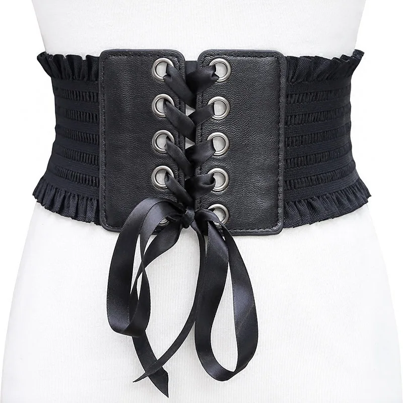

Women Ladies Fashion Stretch Belt Tassels Elastic Buckle Wide Dress Corset Waistband Belt Strap Bow Knot Dress Accessory