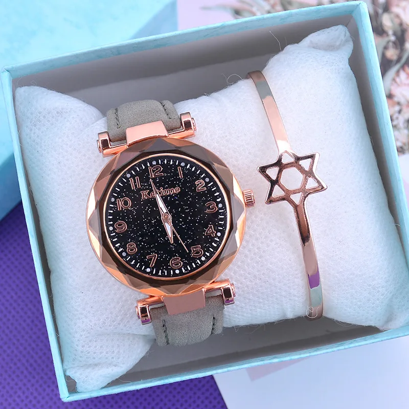 Grey no bracelet Модные женские часы Звездное небо, лидер продаж, кожаный браслет, кварцевые наручные часы, повседневные женские часы, Relogio Feminino - Цвет: Grey no bracelet