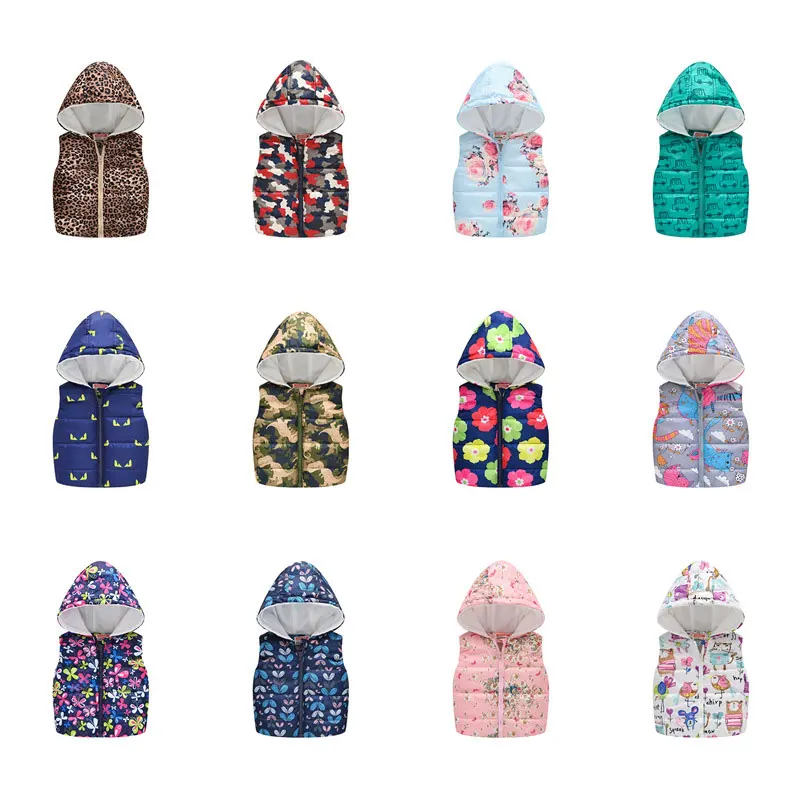 

Spring Autumn Winter Toddler Cartoon Print Children Clothing Girl Vest Kids Boys Waistcoats Sleeveless Hoodie Jacket 2-6 Years