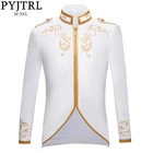 PYJTRL Новый британский стиль Королевский принц чистый белый бархат золотой блейзер в полоску с вышивкой Свадебный Жених приталенный костюм пиджак для певцов