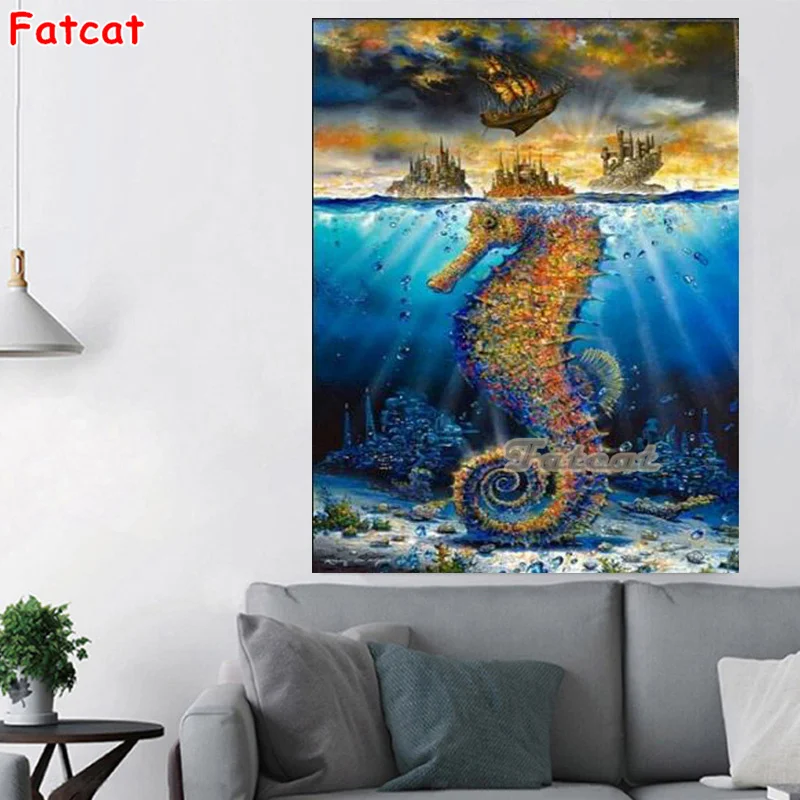 

Diamond Embroidery Sea Horse Landscape Boat Diy Diamond Painting Cross Stitch Mosaic Crafts 5D Pattern Needlework Crafts PP3403