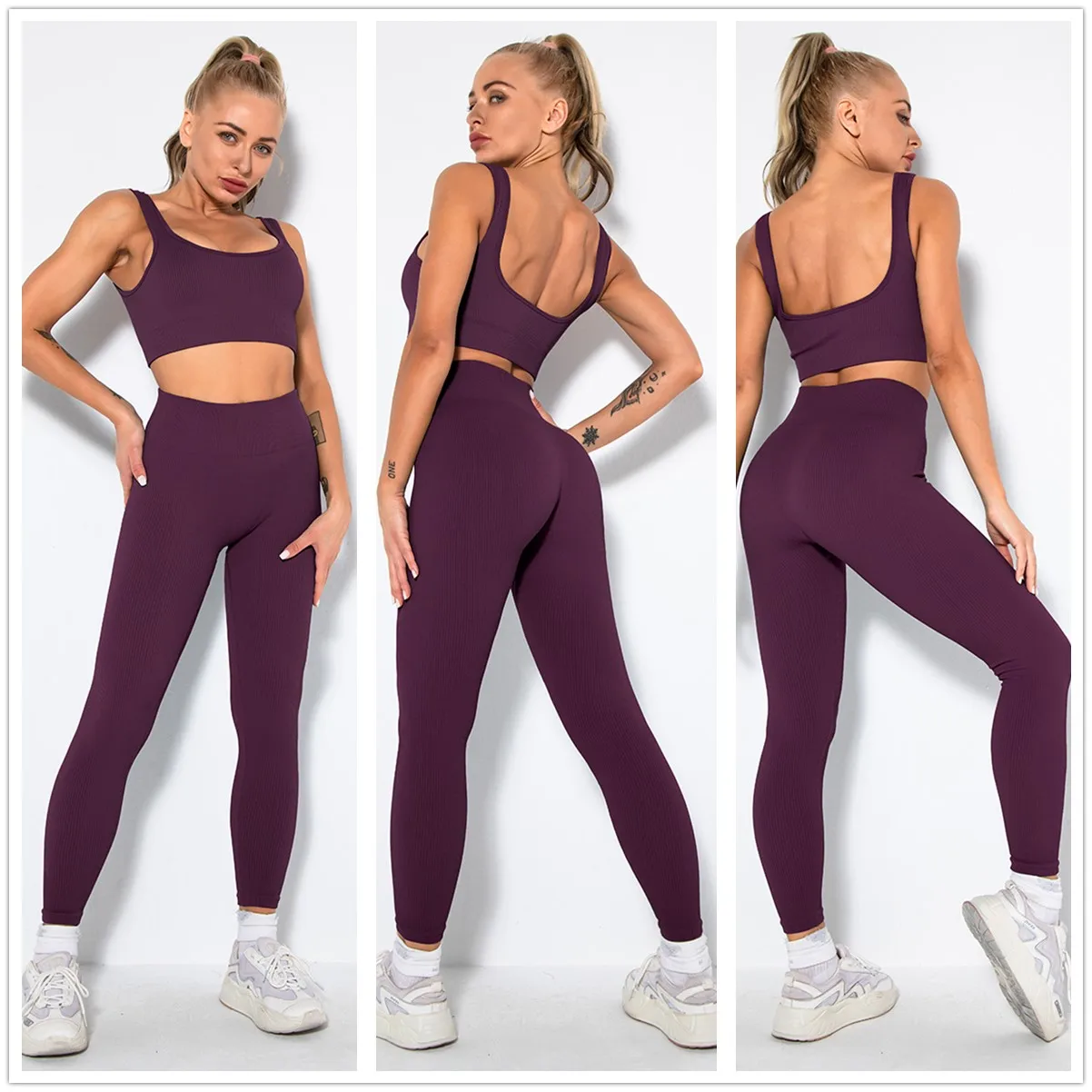

Hipsterme Solid Color Seamless Yoga Set Women 2 Piece Gym Outfits Sportwear Fitness Suits Sports Clothing Tracksuit Activewear