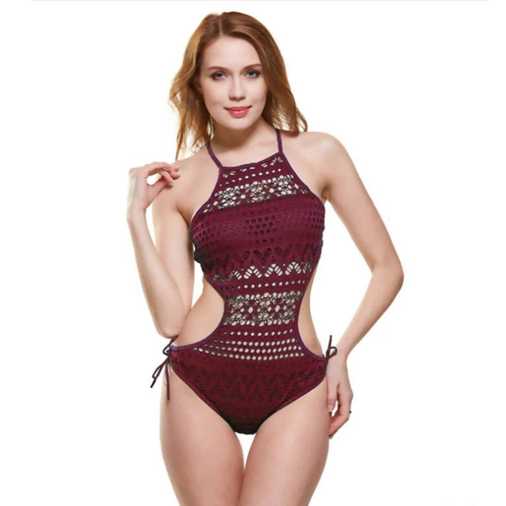Женский слитный купальник в стиле ретро кружевной бикини с вырезами пляжная
