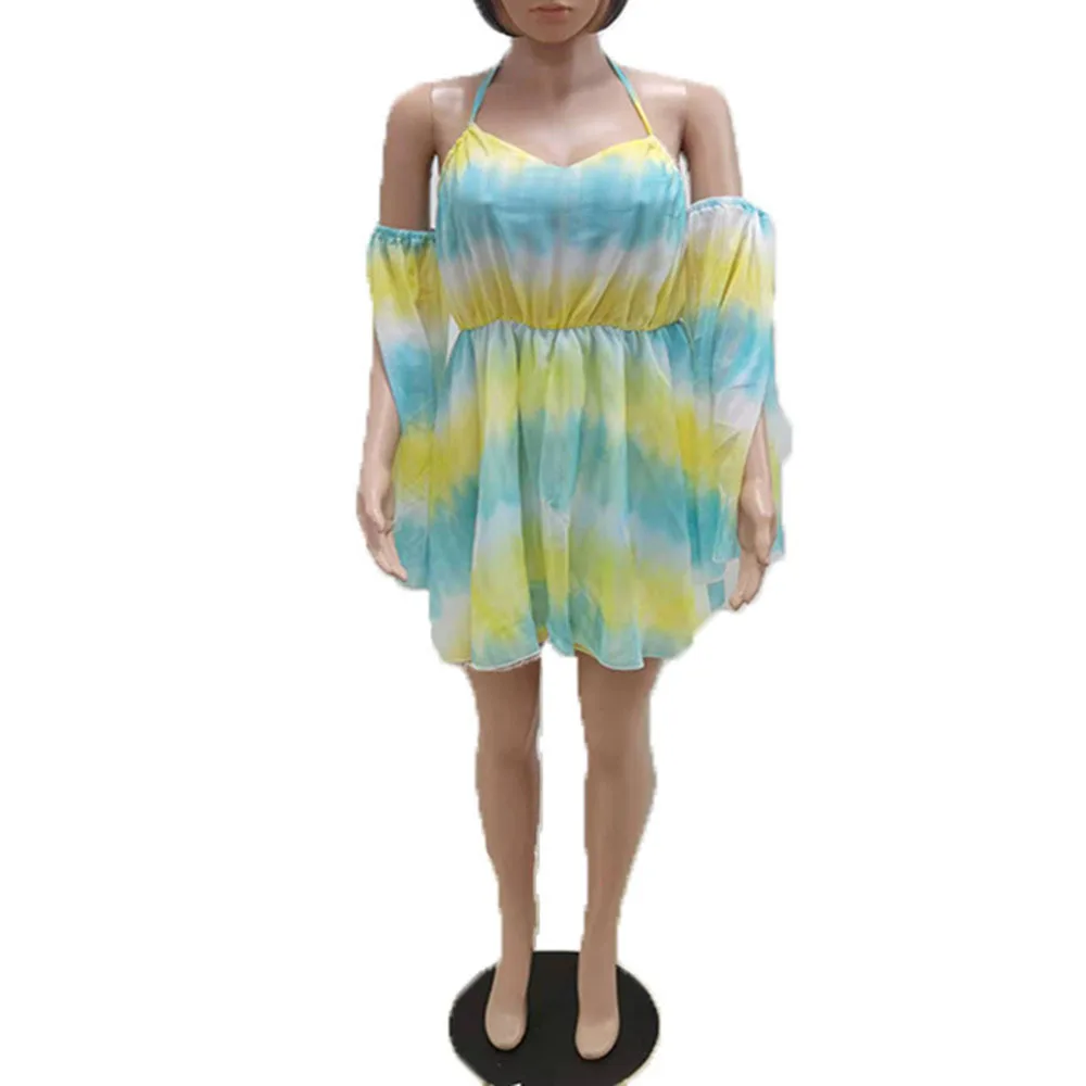 

Europe America African Summer New Splicing Sandy Beach Backless Loose Printing Jumpsuit Oversize Casual V-neck Strapless 2021