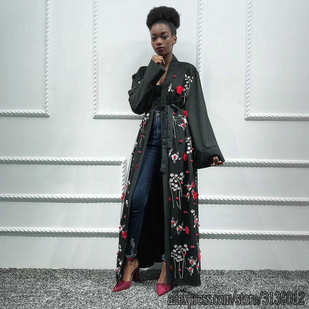 Black cardigan Открытый абайя кимоно турецкий хиджаб мусульманское платье африканские платья Абая для женщин Кафтан Дубай кафтан ислам одежда халат Musulmane - Цвет: Black cardigan