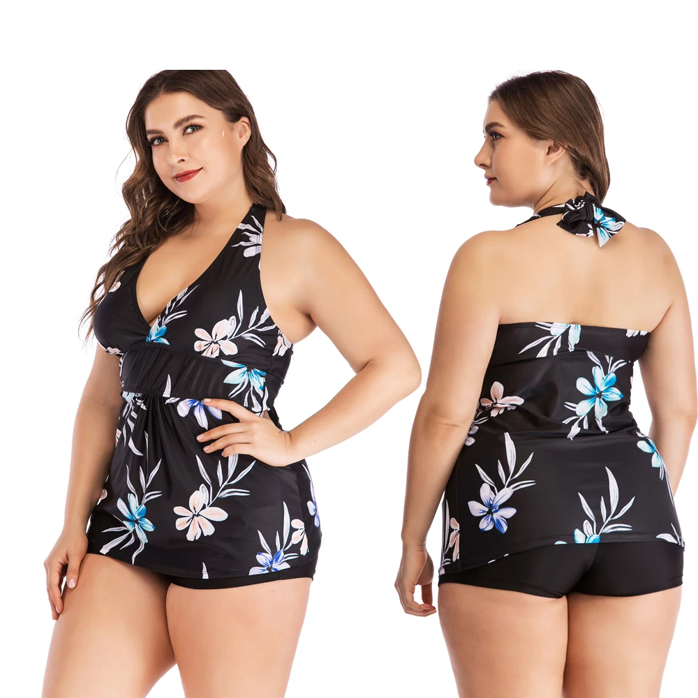 Женский раздельный купальник танкини большие размеры 5XL с принтом