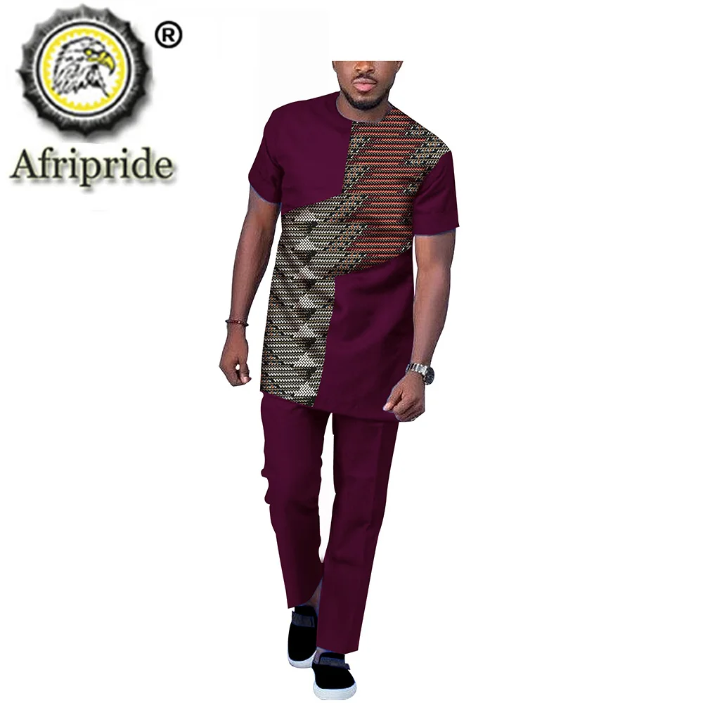 

Мужской повседневный спортивный костюм, комплект африканской одежды, топы и брюки из Анкары, Дашики, одежда с принтом, блузка с коротким рук...