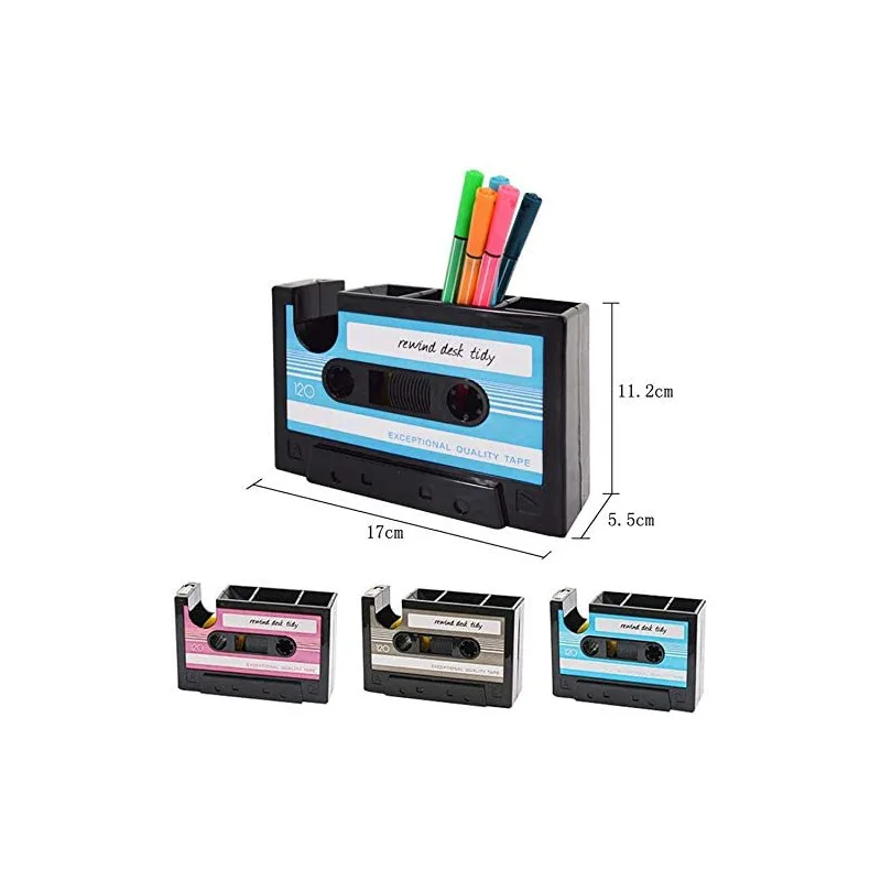

Cassette Tape Dispenser Pen Holder Vase Pencil Pot Stationery Desk Tidy Container Office Stationery Supplier Gift (Black)
