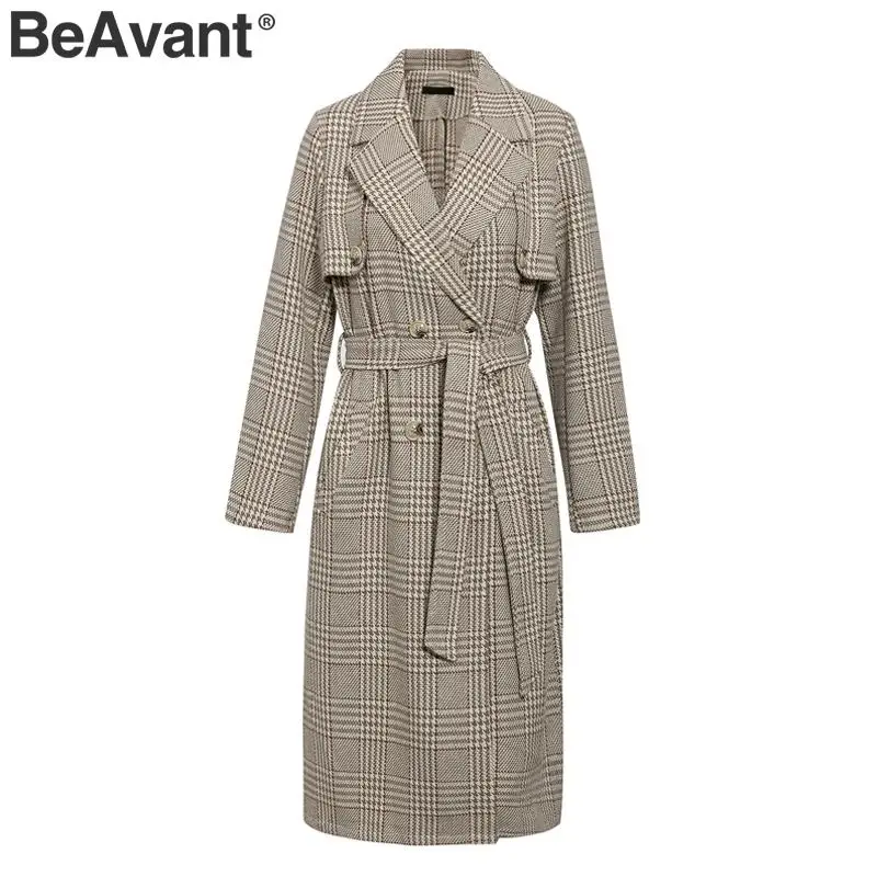 BeAvant элегантное клетчатое пальто женское с длинным рукавом осень зима теплое