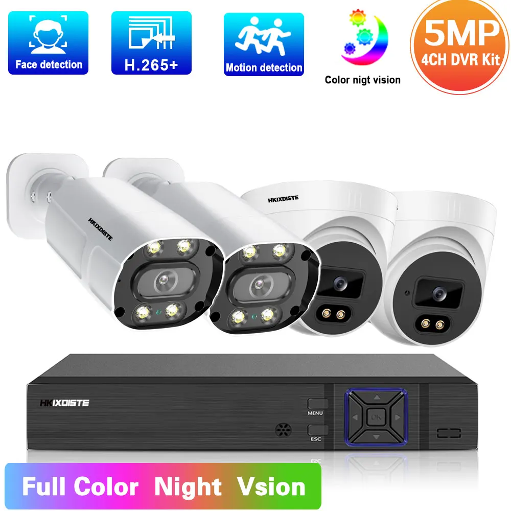 

4 Channel CCTV DVR Home Security Camera System Set 5MP DVR Kit Outdoor Color Night Vision Video Surveillance Camera System Kit