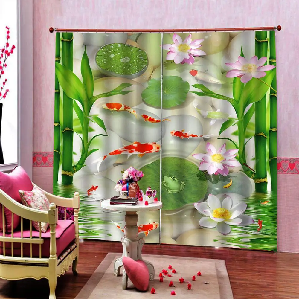 3D окно занавес лес в тумане Роскошные затемненные гостиной зеленые бамбуковые
