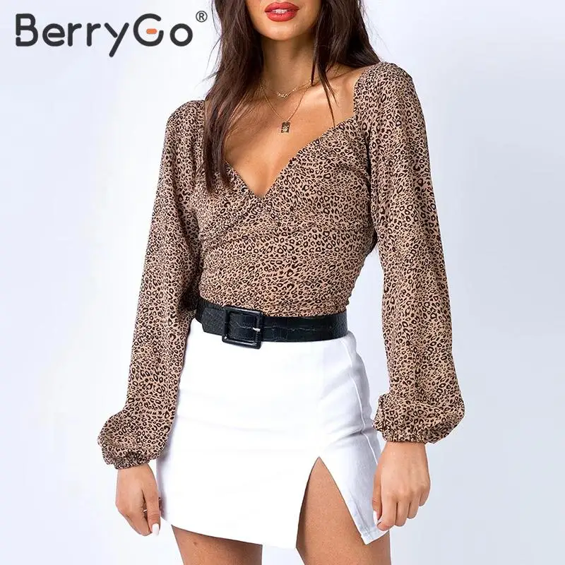 BerryGo Ретро стиль леопардовая расцветка блузка рубашка женские плиссированные