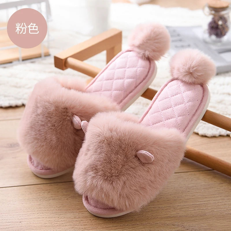 

Mazefeng Brand Women Fur Slippers Winter Shoes Big Size Home Slippers Plush Pantufa Women Indoor Warm Fluffy Terlik Cotton Shoes