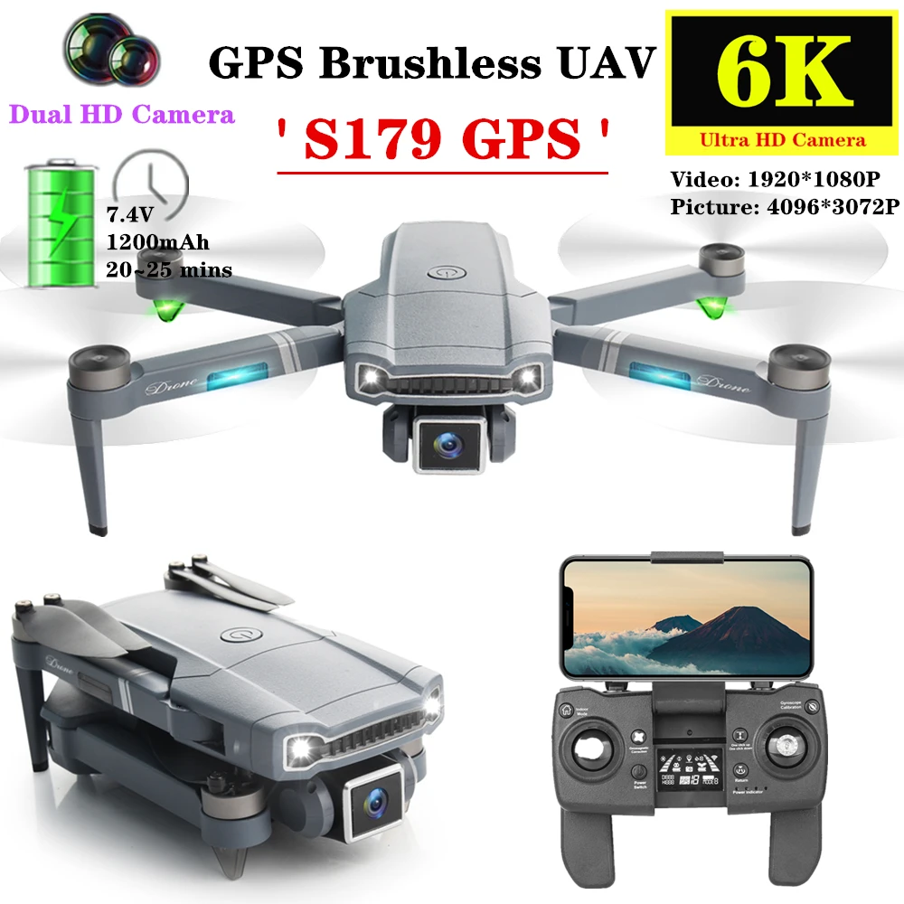 

S179GPS UAV Drone 6K ESC Dual HD Camera RC Quadcopter Intelligent Follow Selfie Brushless Motor Electronic Fence Protection Dron