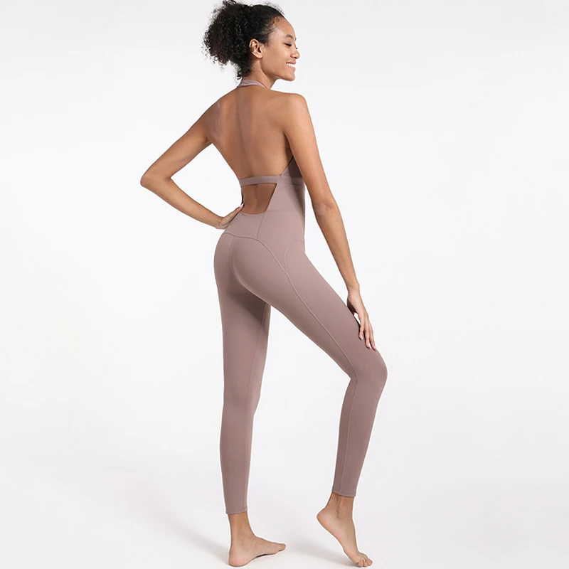

New all-in-one fitness suit, female aerial yoga suit, tight, slim, neck and beautiful back jumpsuit
