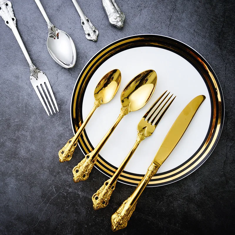 Высококлассные столовые приборы из нержавеющей стали 304 западные золотого и