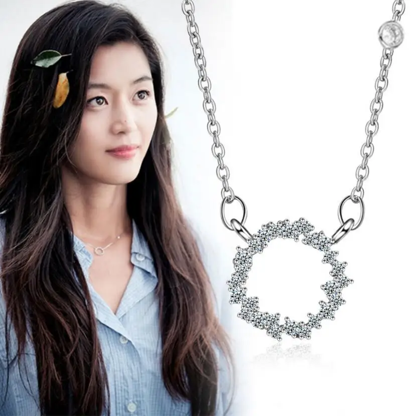 

Новые Модные Элегантные стразы ожерелья и круглыми подвесками шейный платок 925 Серебряное колье ожерелье для женщин, ювелирное изделие, под...