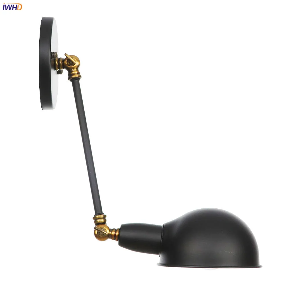 IWHD Single Swing Long Arm Wall Light Bedroom Cafe Stair Black Retro Loft Industrial Vintage Wall Lamp LED Applique Murale