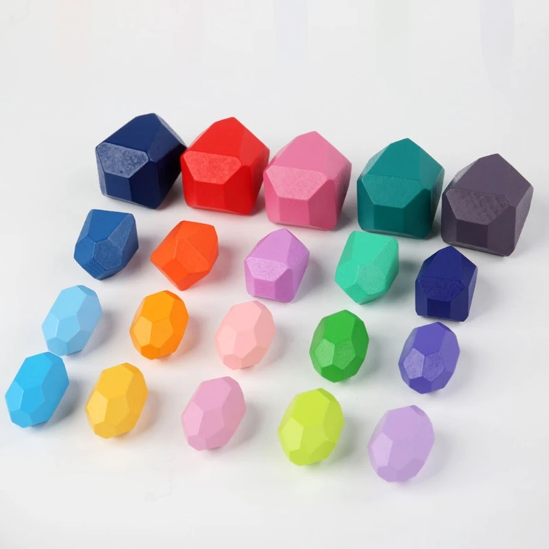 

20Pcs Children Wooden Colored Stone Stacking Game Building Block Kids Toys Gifts BX0D