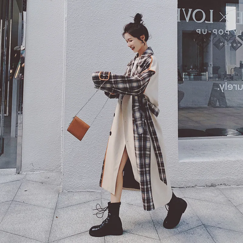 

Fashion Plaid Woolen Coat Women's Autumn Winter Wool Jackets 2020 New Temperament Mid-length Thick Woolen Coats Female M859